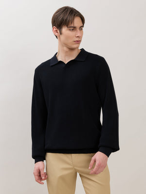 Xosio-1 - Regular Knitted Polo Sweater - Black - Espanshe