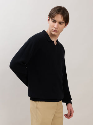 Xosio-1 - Regular Knitted Polo Sweater - Black - Espanshe