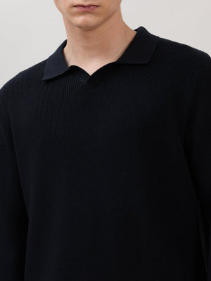 Xosio-1 - Regular Knitted Polo Sweater - Black - Espanshe