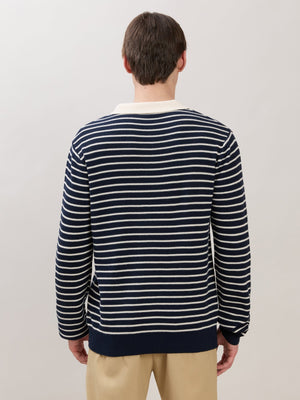 Xosio-2 - Regular Striped Knit Polo Sweater - Navy - Espanshe