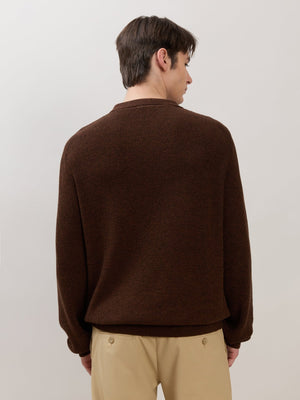 Xosio-1 - Regular Knitted Polo Sweater - Brown Black Grindle - Espanshe