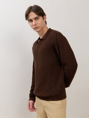 Xosio-1 - Regular Knitted Polo Sweater - Brown Black Grindle - Espanshe