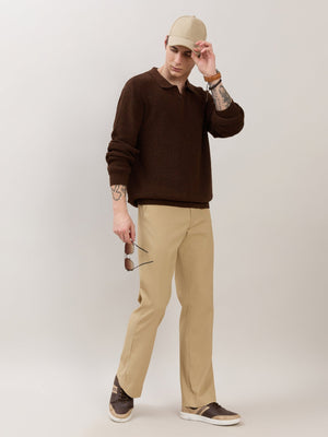 Xosio-1 - Regular Knitted Polo Sweater - Brown Black Grindle - Espanshe