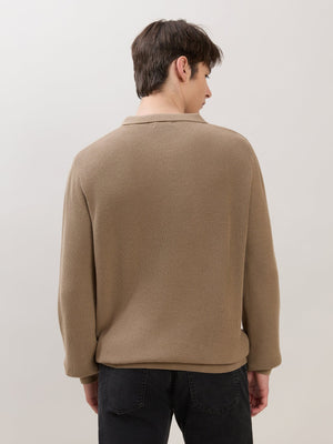 Xosio-1 - Regular Knitted Polo Sweater - Dark Beige - Espanshe