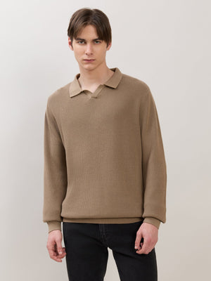 Xosio-1 - Regular Knitted Polo Sweater - Dark Beige - Espanshe