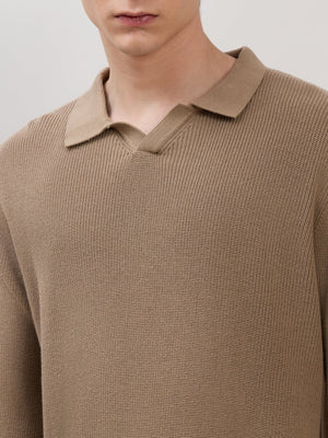Xosio-1 - Regular Knitted Polo Sweater - Dark Beige - Espanshe