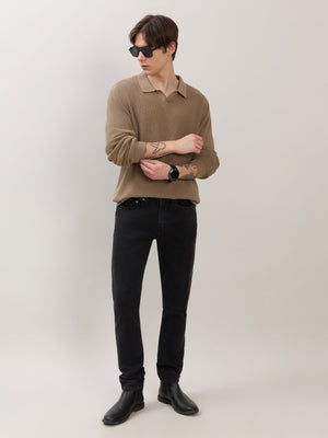 Xosio-1 - Regular Knitted Polo Sweater - Dark Beige - Espanshe