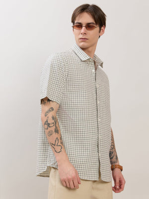 Zenamo - Relaxed Fit Micro Checks Shirt - Off White - Espanshe