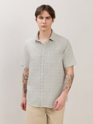 Zenamo - Relaxed Fit Micro Checks Shirt - Off White - Espanshe
