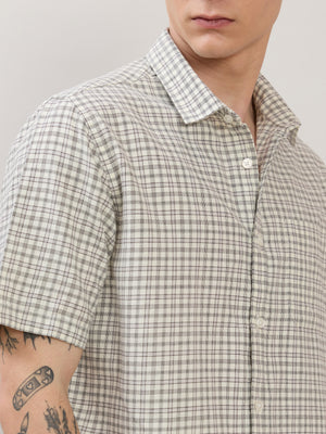 Zenamo - Relaxed Fit Micro Checks Shirt - Off White - Espanshe