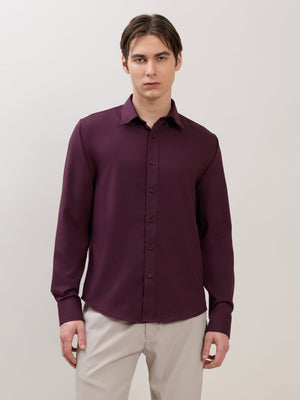 Zero - Relaxed Fit Plain Shirt - Maroon - Espanshe