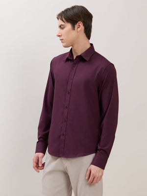 Zero - Relaxed Fit Plain Shirt - Maroon - Espanshe