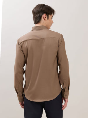 Zero - Relaxed Fit Plain Shirt - Olive Brown - Espanshe