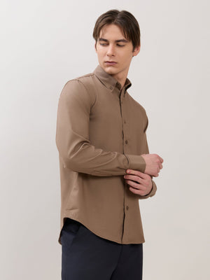 Zero - Relaxed Fit Plain Shirt - Olive Brown - Espanshe