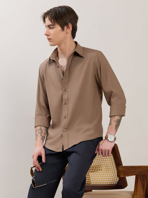 Zero - Relaxed Fit Plain Shirt - Olive Brown - Espanshe