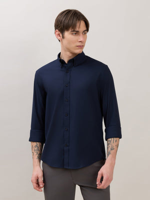 Zero - Relaxed Fit Plain Shirt - Navy Blue - Espanshe