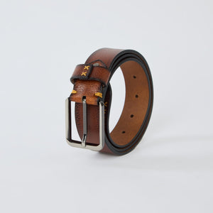 Textured Genuine Leather Belt - Tan Brown - Espanshe