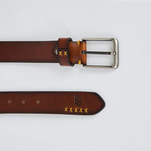 Textured Genuine Leather Belt - Tan Brown - Espanshe