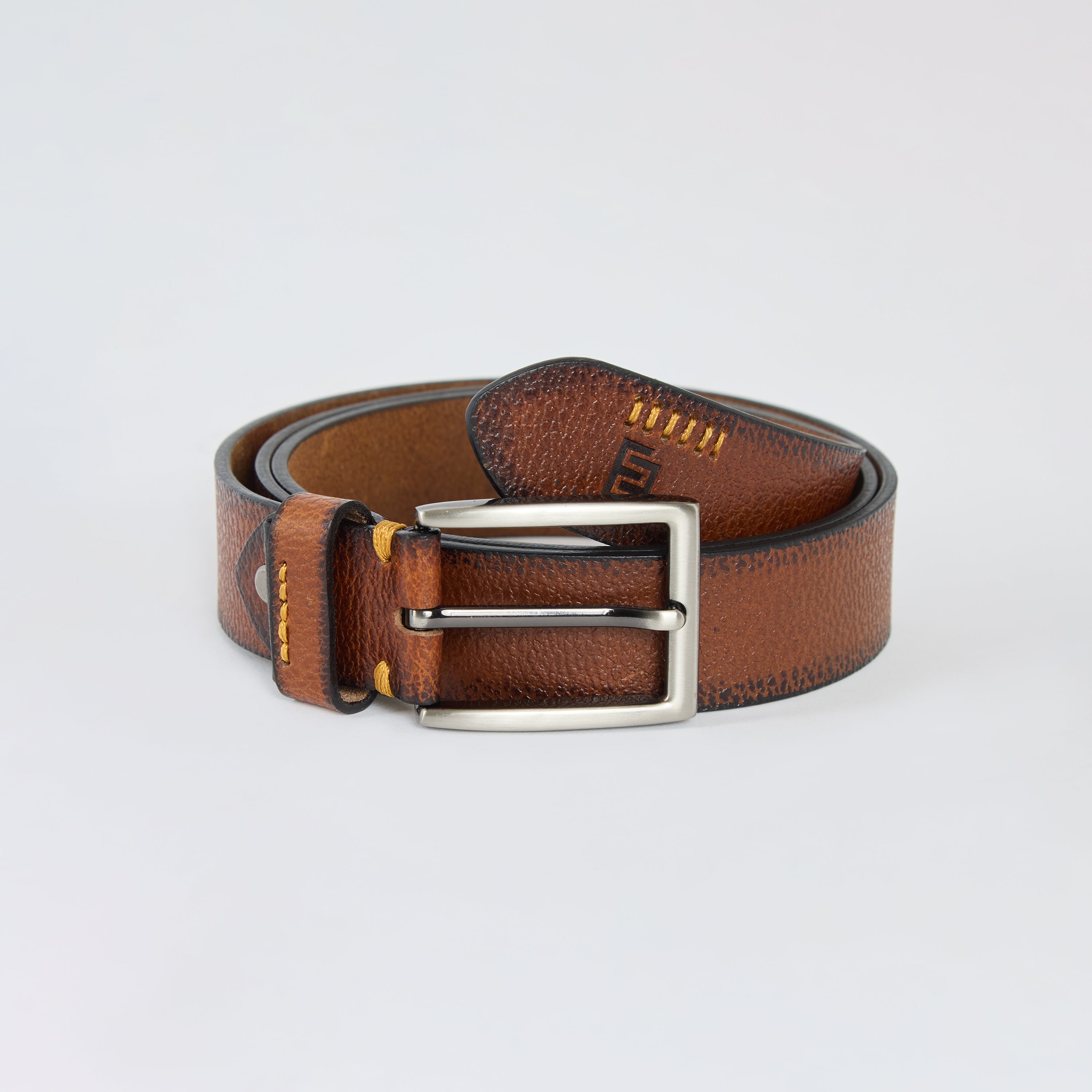 Textured Tan and Brown Belt Crockett & Jones | Tan Scotch Grain Leather 35mm Belt | Fine  main image 4