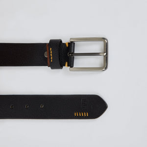 Yellow Textured Genuine Leather Belt - Black - Espanshe