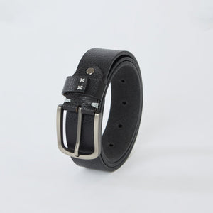 Gray Textured Genuine Leather Belt - Black - Espanshe