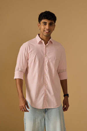 men's oversized pink stripped shirt with full sleeve and chest pocket made from 100% cotton.
pure cotton shirts for men
oversized shirts for men