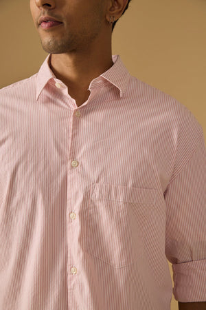 Lisandra - Oversize Striped Shirt- Pink - Espanshe