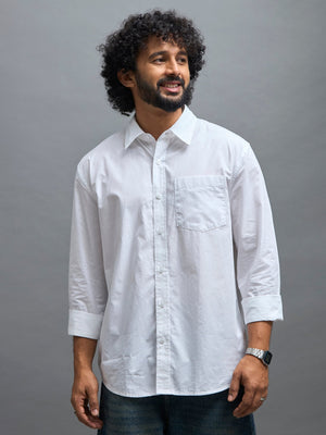 Eluded - Regular Fit Full Sleeve Poplin Shirt - White - Espanshe
