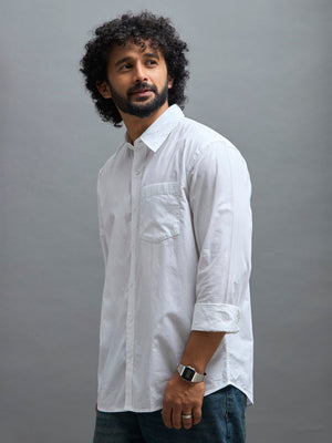 Eluded - Regular Fit Full Sleeve Poplin Shirt - White - Espanshe