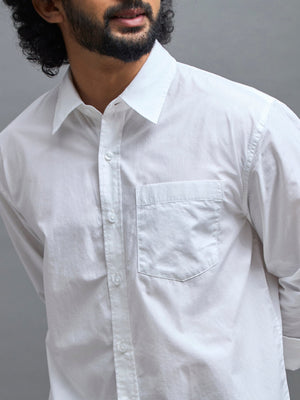 Eluded - Regular Fit Full Sleeve Poplin Shirt - White - Espanshe