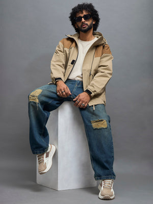 men's dark beige hooded nylon jacket made from nylon blend, lightweight and durable
lightweight jakcet for men