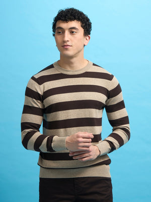 Piers - Striped Sweater Tee- Dark Brown - Espanshe