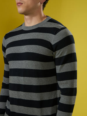 mens fullsleeve stripped sweater tee in black