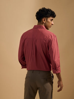 Eluded - Regular Fit Full Sleeve Poplin Shirt - Red - Espanshe