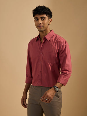 Eluded - Regular Fit Full Sleeve Poplin Shirt - Red - Espanshe