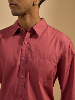 Eluded - Regular Fit Full Sleeve Poplin Shirt - Red - Espanshe