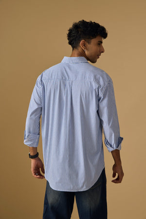Lisandra - Oversize Striped Shirt- Ocean Blue - Espanshe