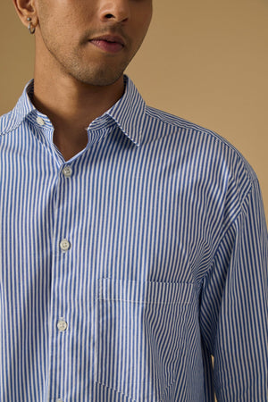 Lisandra - Oversize Striped Shirt- Ocean Blue - Espanshe