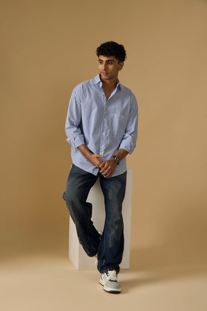 Lisandra - Oversize Striped Shirt- Ocean Blue - Espanshe