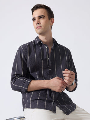 Sata - Textured Stripe Shirt - Charcoal - Espanshe