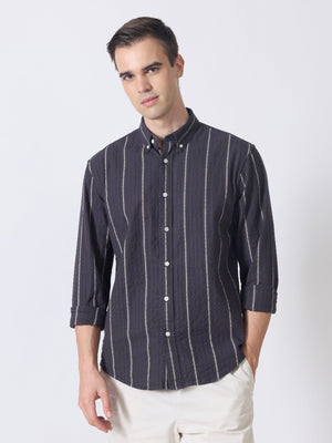 Sata - Textured Stripe Shirt - Charcoal - Espanshe