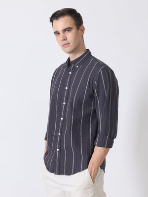 Sata - Textured Stripe Shirt - Charcoal - Espanshe