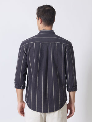 Sata - Textured Stripe Shirt - Charcoal - Espanshe
