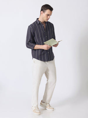 Sata - Textured Stripe Shirt - Charcoal - Espanshe