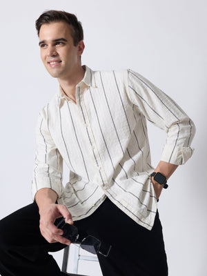 Sata - Textured Stripe Shirt - Cream - Espanshe