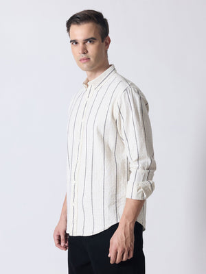 Sata - Textured Stripe Shirt - Cream - Espanshe
