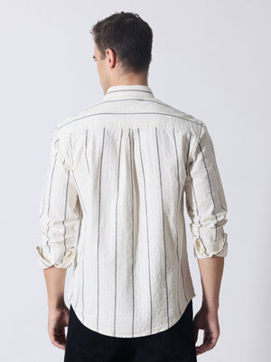 Sata - Textured Stripe Shirt - Cream - Espanshe