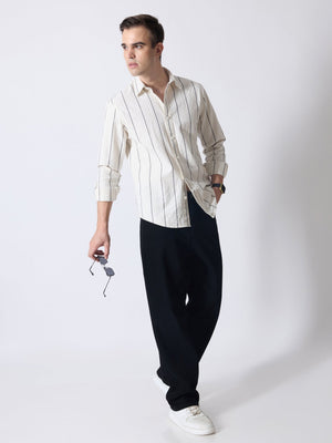 Sata - Textured Stripe Shirt - Cream - Espanshe