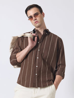 Sata - Textured Stripe Shirt - Dark Brown - Espanshe