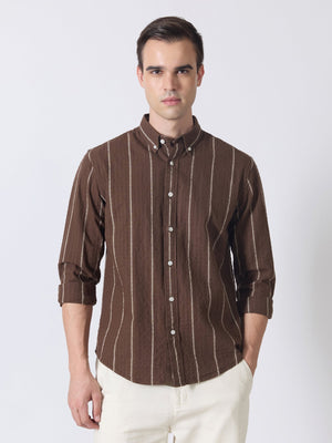 Sata - Textured Stripe Shirt - Dark Brown - Espanshe